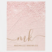 Trendy Roos Gold Glitter Fancy Initialen en naam Fleece Deken (Voorkant)