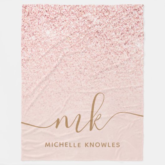 Trendy Roos Gold Glitter Fancy Initialen en naam Fleece Deken (Voorkant)