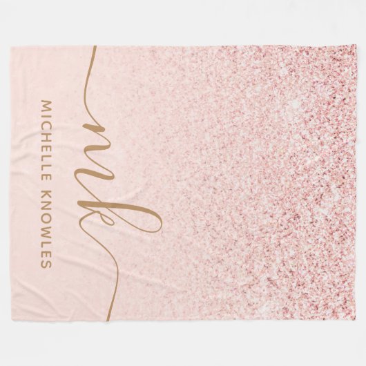Trendy Roos Gold Glitter Fancy Initialen en naam Fleece Deken (Voorkant (Horizontaal))