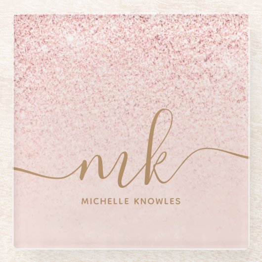 Trendy Roos Gold Glitter Fancy Initialen en naam Glazen Onderzetter (Voorkant)