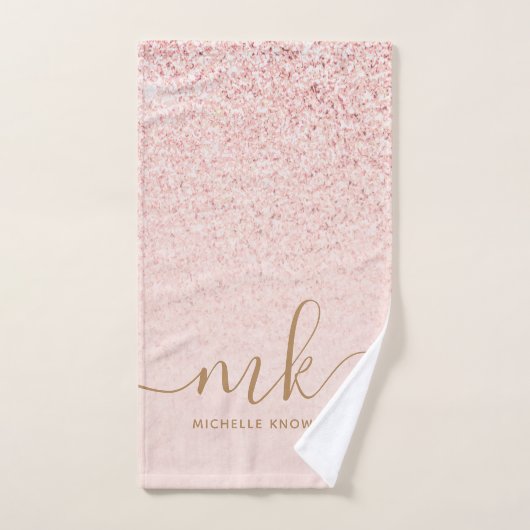 Trendy Roos Gold Glitter Fancy Initialen en naam Handdoek (Handdoek)