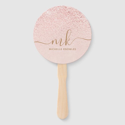 Trendy Roos Gold Glitter Fancy Initialen en naam Handwaaier (Achterkant)