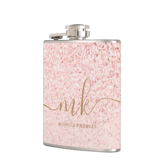 Trendy Roos Gold Glitter Fancy Initialen en naam Heupfles (Links)