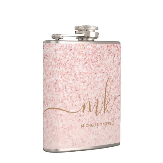 Trendy Roos Gold Glitter Fancy Initialen en naam Heupfles (Rechts)