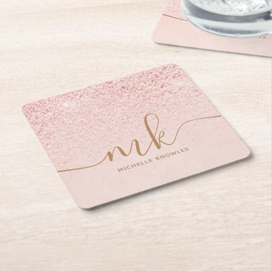 Trendy Roos Gold Glitter Fancy Initialen en naam Kartonnen Onderzetters (Schuin)