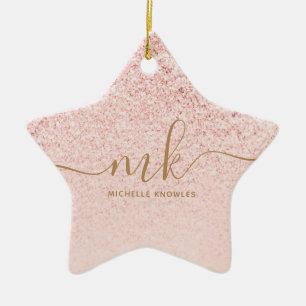 Trendy Roos Gold Glitter Fancy Initialen en naam Keramisch Ornament