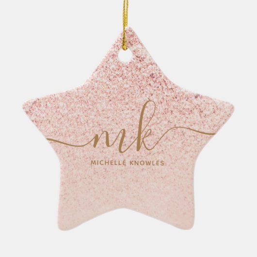 Trendy Roos Gold Glitter Fancy Initialen en naam Keramisch Ornament (Voorkant)