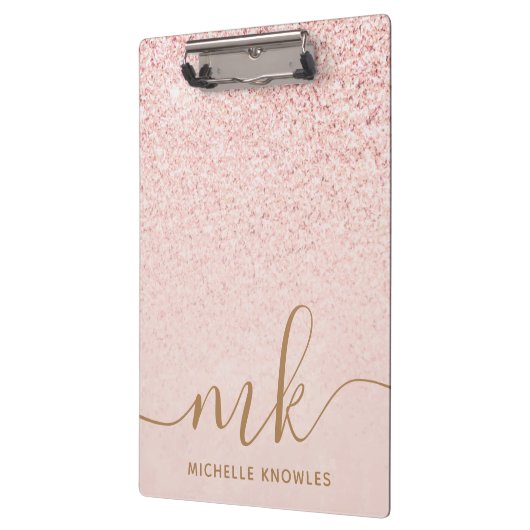 Trendy Roos Gold Glitter Fancy Initialen en naam Klembord (Links)