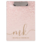 Trendy Roos Gold Glitter Fancy Initialen en naam Klembord (Voorkant)
