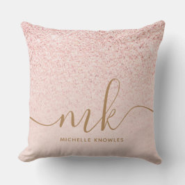 Trendy Roos Gold Glitter Fancy Initialen en naam Kussen