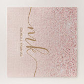 Trendy Roos Gold Glitter Fancy Initialen en naam Legpuzzel (Horizontaal)
