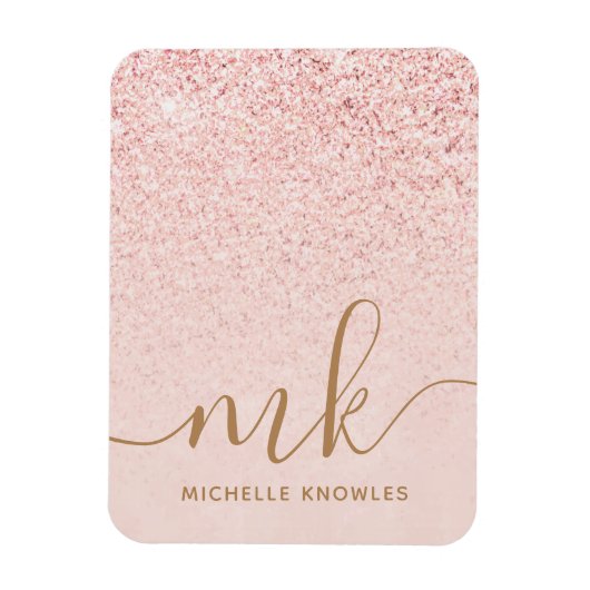 Trendy Roos Gold Glitter Fancy Initialen en naam Magneet (Verticaal)