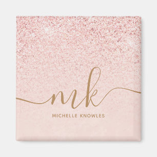 Trendy Roos Gold Glitter Fancy Initialen en naam Magneet