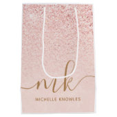 Trendy Roos Gold Glitter Fancy Initialen en naam Medium Cadeauzakje (Achterkant)