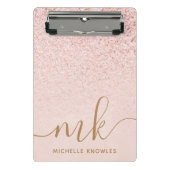 Trendy Roos Gold Glitter Fancy Initialen en naam Mini Klembord (Voorkant)