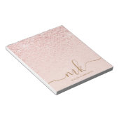 Trendy Roos Gold Glitter Fancy Initialen en naam Notitieblok (Schuin)