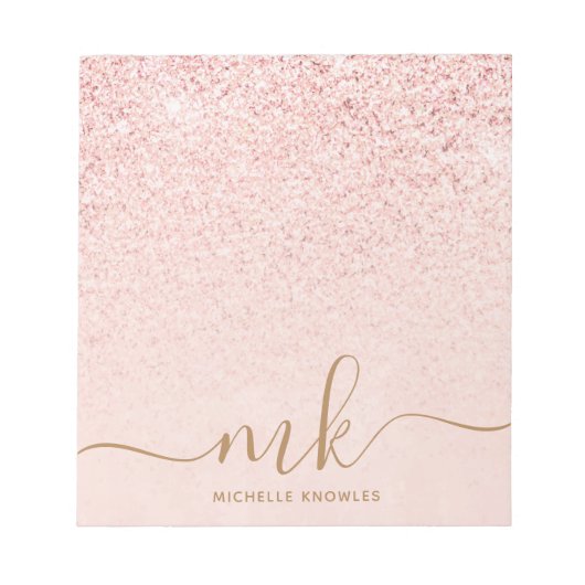 Trendy Roos Gold Glitter Fancy Initialen en naam Notitieblok (Voorkant)