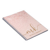 Trendy Roos Gold Glitter Fancy Initialen en naam Notitieboek (Rechterzijde)