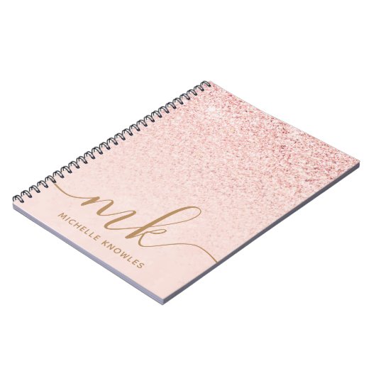 Trendy Roos Gold Glitter Fancy Initialen en naam Notitieboek (Linkerzijde)