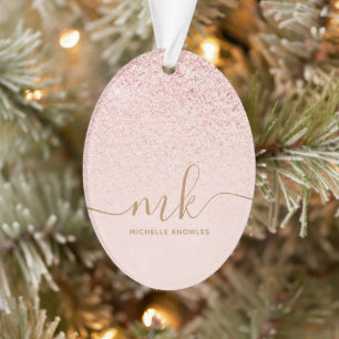 Trendy Roos Gold Glitter Fancy Initialen en naam Ornament