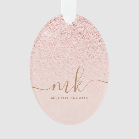 Trendy Roos Gold Glitter Fancy Initialen en naam Ornament (voorkant)