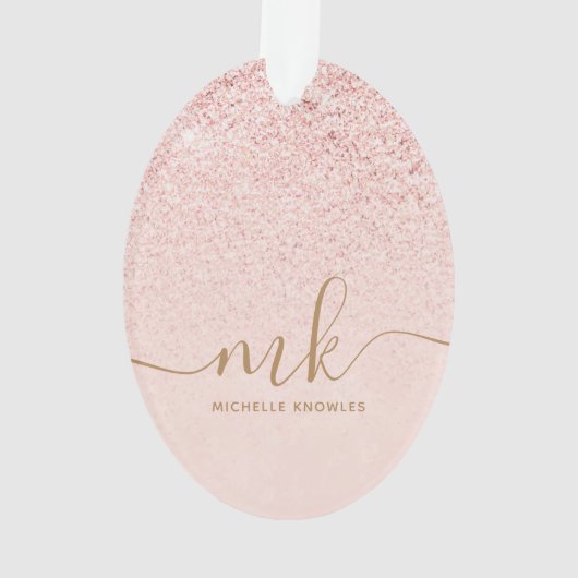 Trendy Roos Gold Glitter Fancy Initialen en naam Ornament (achterkant)