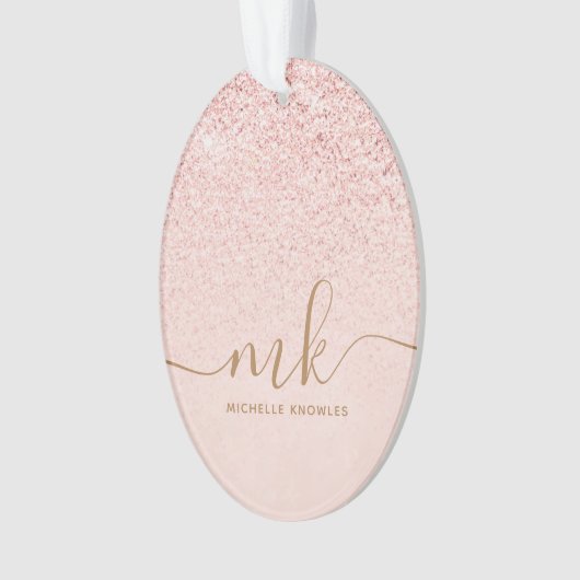 Trendy Roos Gold Glitter Fancy Initialen en naam Ornament (voorkant)