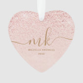 Trendy Roos Gold Glitter Fancy Initialen en naam Ornament (voorkant)