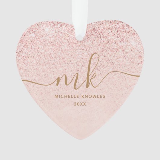 Trendy Roos Gold Glitter Fancy Initialen en naam Ornament (voorkant)