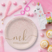 Trendy Roos Gold Glitter Fancy Initialen en naam Papieren Bordje (Feest)