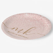 Trendy Roos Gold Glitter Fancy Initialen en naam Papieren Bordje (Gekanteld)