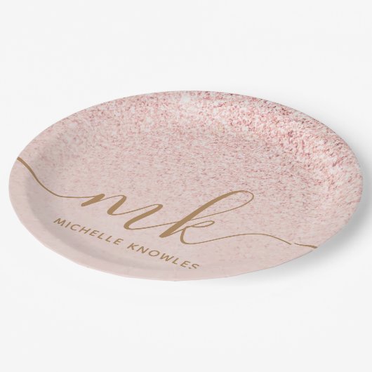 Trendy Roos Gold Glitter Fancy Initialen en naam Papieren Bordje (Gekanteld)