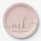 Trendy Roos Gold Glitter Fancy Initialen en naam Papieren Bordje (Voorkant)