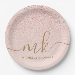 Trendy Roos Gold Glitter Fancy Initialen en naam Papieren Bordje