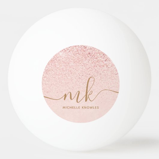 Trendy Roos Gold Glitter Fancy Initialen en naam Pingpongbal (Voorkant)