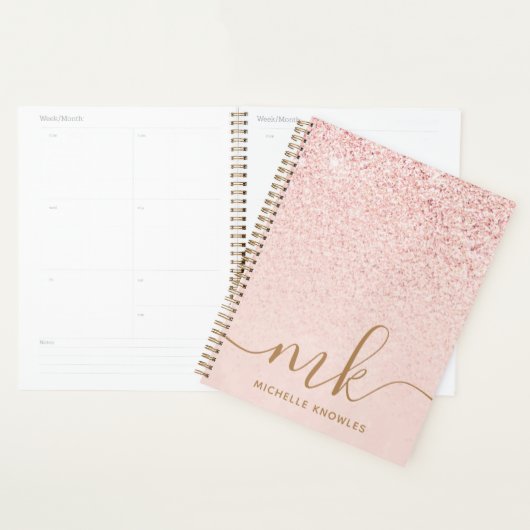 Trendy Roos Gold Glitter Fancy Initialen en naam Planner (Display)