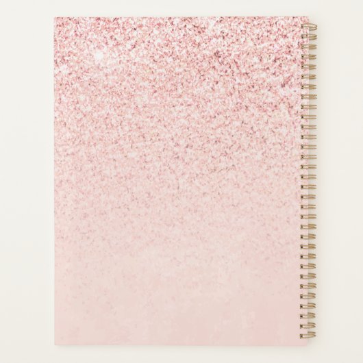 Trendy Roos Gold Glitter Fancy Initialen en naam Planner (Achterkant)