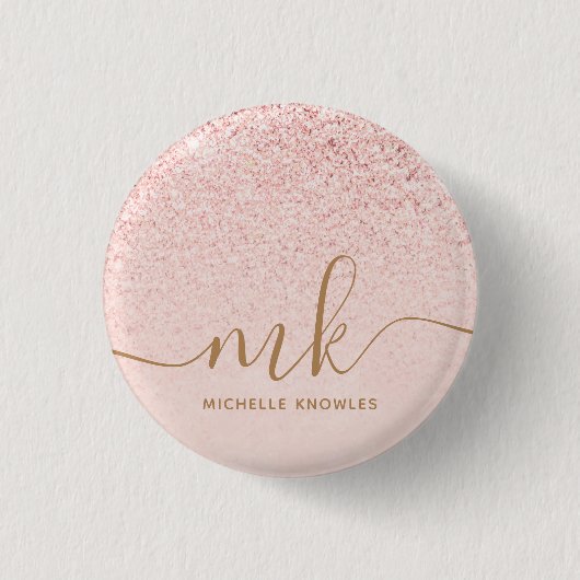 Trendy Roos Gold Glitter Fancy Initialen en naam Ronde Button 3,2 Cm (Voorkant)