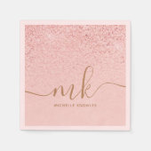 Trendy Roos Gold Glitter Fancy Initialen en naam Servet (Voorkant)