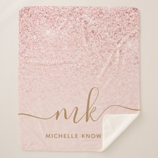 Trendy Roos Gold Glitter Fancy Initialen en naam Sherpa Deken (Voorkant)