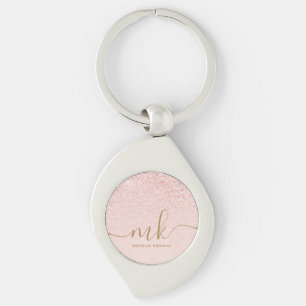 Trendy Roos Gold Glitter Fancy Initialen en naam Sleutelhanger