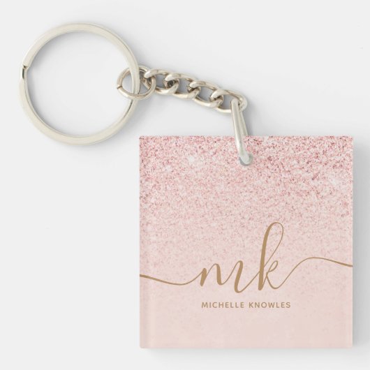 Trendy Roos Gold Glitter Fancy Initialen en naam Sleutelhanger (voorkant)