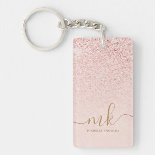 Trendy Roos Gold Glitter Fancy Initialen en naam Sleutelhanger