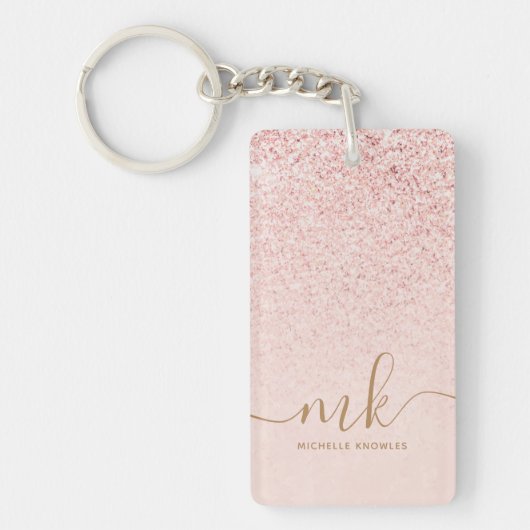 Trendy Roos Gold Glitter Fancy Initialen en naam Sleutelhanger (Voorkant)