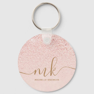 Trendy Roos Gold Glitter Fancy Initialen en naam Sleutelhanger