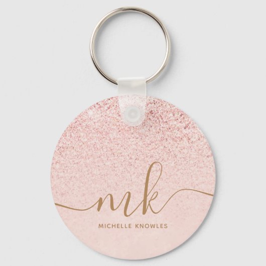 Trendy Roos Gold Glitter Fancy Initialen en naam Sleutelhanger (Voorkant)