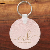 Trendy Roos Gold Glitter Fancy Initialen en naam Sleutelhanger (Voorkant)