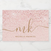 Trendy Roos Gold Glitter Fancy Initialen en naam Sparkling Wijnetiket (Enkel label)