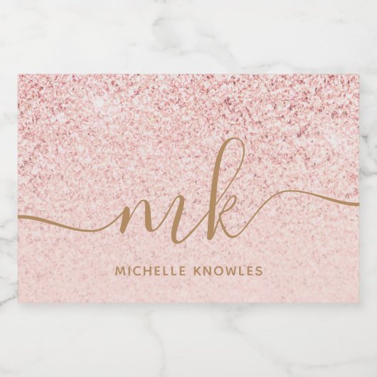 Trendy Roos Gold Glitter Fancy Initialen en naam Sparkling Wijnetiket (Enkel label)
