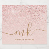 Trendy Roos Gold Glitter Fancy Initialen en naam Sparkling Wijnetiket (Enkel label)